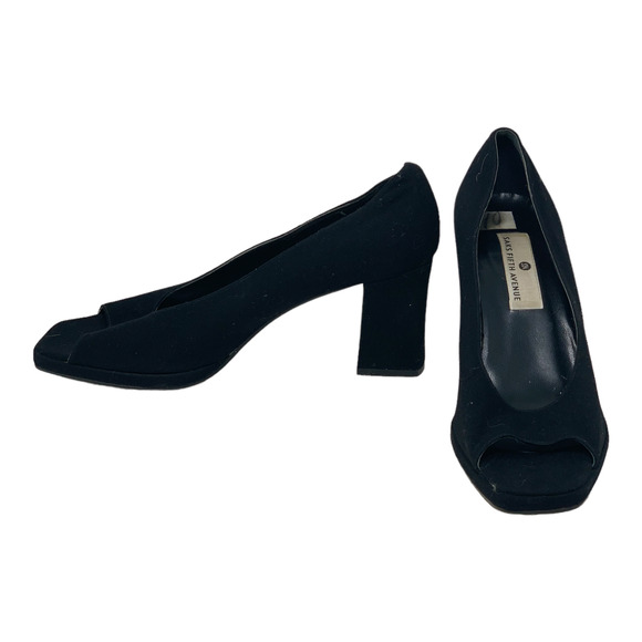 Saks Fifth Avenue black peep toes heel shoes size 10M - Picture 5 of 8